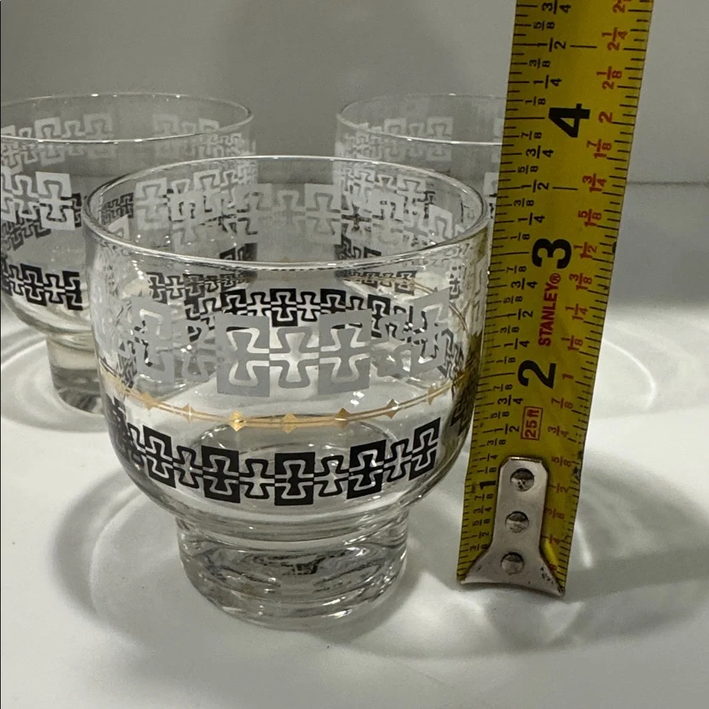 VINTAGE 70s Libbey Black and White MCM Retro Patterned Glasses Tumblers Set of 3